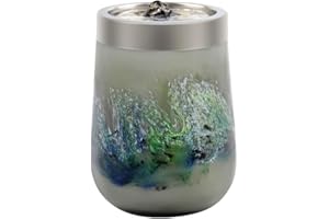 ‎VOREEN VOREEN Zimmerbrunnen Grau aus Mundgeblasenem Glas – Tischbrunnen mit LED-Licht – Ruhiger Glas-Deko-Brunnen für Wohnzimmer Schlafzimmer Büro H 15cm