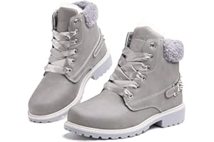 Hitmars Botte Femme Hiver Fourrure Bottines Neige Plates Snow Boots Chaudes Chaussures Montantes a Lacet Antidérapant Mode Noir Marron Gris Rose 36-43 EU