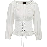 SCARLET DARKNESS Women Tops Renaissance Long Sleeve Off Shoulder Corset Lacing Ruffle