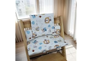 SPORGO Cuscino per Stokke Tripp Trapp: seggiolone, doppia imbottitura sullo schienale, impermeabile per bambini, rimovibile, in cotone organico, morbido cuscino per seggiolone