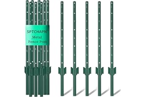 Sptchapn 91cm / 3ft Strong and Durable Metal Fence Post, Pack of 10 for Garden Patio and Outdoor Wires U-Fence Post Green T-Posts (10)