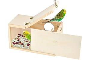 Vehomy Vogelnestkasten Natürliche Holz Vogelnesthütte mit transparenter Acrylplatte für Vogelkäfig Papageien Zuchtbox Nestkasten mit Lichtschild für kleine Papageien Cockatiel Lovebirds Budgie Conure
