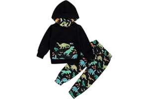 Borlai 2Pcs Enfants Garçon Dinosaure Vêtements Ensemble Enfant en Bas Âge Coton Chemise à Capuche Pantalon Tenues 1-7ans