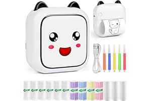 Ambesty Mini drukarka, mobilna drukarka fotograficzna, przenośna mini drukarka fotograficzna, bezprzewodowa drukarka fotograficzna, z 13 rolkami papieru do drukarki i 5 kredek, do smartfonów, drukarka