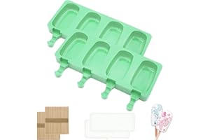 MARUKO 2 Stück Eisformen Eis Am Stiel, Cakesicles Silikonform, Cake Pop Stiele, Cake Pop Ständer, Eisformen Silikon, Eis Am Stiel Formen Mit 100 Eisstiele Holz und Silikondeckel (Grün)