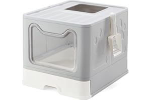 Suhaco Cassetta Igienica per Gatti con Coperchio Forato Nessun Odore e Fuoriuscita di Rifiuti, Entrata Superiore Lettiera Chiusa Paletta Inclusa per Gatto,51 x 38 x 41 cm XXL (1 Grigio)