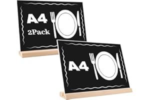 EACHPT Espositore Plexiglass A4,2 Pezzi Espositore da Tavolo in Acrilico con base in Legno Massello,Doppio slot per schede inclinato Verticalmente A4 orizzontale,Porta Menu da Tavolo