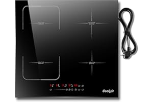 COOKSIR Cooskir Piano Cottura Induzione 4 Fuochi, Piano a Induzione con Spina, Piano Induzione 4 Piastre, Zona Combinata Flessibile, 3500Watt, 220V, 50Hz