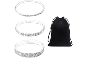 GVSAVY 3 Pcs Diamond Elastic Anklets with 1 Storage Bag, Silver Shiny Bangles, Rhinestone Crystal Jewelry, Summer Barefoot Accessories for Beach, Prom
