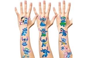 HOPASA Lilo & Stitch Temporary Tatttoos for kids(8sheets) Lilo & Stitch Birthday Party Supplies Favors Cute Fake Tattoos