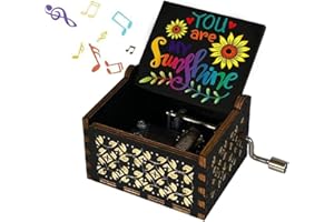 Evelure Caja de música para Regalo, You Are My Sunshine, Antica, tallada a Mano, Madera, decoración del hogar, Regalo para Niños, cumpleaños (Black-B)