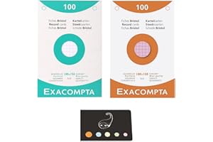 BLUMIE SHOP Lot 100 Fiches Blanches + 100 Fiches Couleurs Assorties Bristol Quadrillées 5x5 Perforées 100 x 150 mm + 1 Index Adhésif Blumie (13602E+13652E)