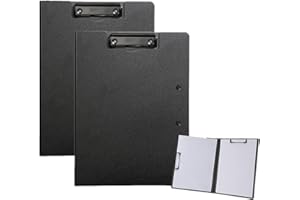 RIKYO 2 portapapeles plegables, portapapeles plegables de 9 x 12.5 pulgadas, impermeables, tamaño A4 o A3, portapapeles de escritura con dos clips de metal, soporte horizontal y vertical (negro)