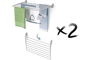 foxydry Fold, Stendibiancheria da parete, Stendino Verticale, Pieghevole da Interno e Esterno in Alluminio e Acciaio 82x50x50 cm (Grigio - Chiusura Verso il basso, 2x Fold 80)
