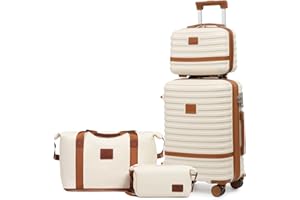 Joyway Set di valigie 4 pezzi a guscio duro con 4 ruote e chiusura TSA, il set di valigie contiene 1 astuccio per cosmetici, 1 borsa da viaggio e 1 borsa da toilette, Bianco