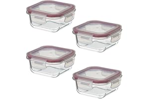 CASASELECCION Set 4 Tapers de Cristal para Conservar Alimentos de 310 ml. Tupper cristal hermético (4 recipientes y 4 tapas transparentes). Aptos para lavavajillas, microondas, horno y congelador