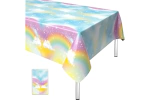 ‎DOMGOGE Regenbogen Tischdecke Geburtstag, Einweg Tischdecke Regenbogen Pastell, 108*54 Zoll Rechteck Wasserdicht Dünn Plastic Tischtuch für Kinder Mädchen Jungen Karneval Geburtstag Babyparty Party Dekoration