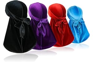 SAMSEROT 4 Pieces Velvet Men Durags – Premium Soft Durag Headwraps with Extra Long Tail and Wide Straps Perfect for 360 Waves