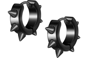 MicVivien Mens Stainless Steel Spike Huggie Hinged Hoop Earrings Piercing Circle Punk Rock Earrings for Men Women