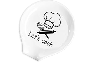 YTNONT Ceramic Patterned Fork Spoon Rest with Message Let's Cook, Functional Kitchenware Spoon Rest Suitable for Kitchen Countertop or Stove Top Kitchen Accessory and Gift for Cooking Enthusiasts