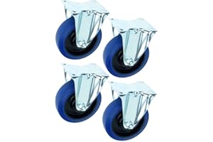 TEGO PRO Blue Wheels Fixed Castors Transport Castors Heavy Duty Castors 165 kg Wheel Blue Industrial Quality Eco Pack of 4 x 125 mm