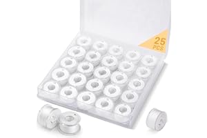 dipeer 25 Pcs Bobbins for Sewing Machine, White Sewing Machine Thread with Bobbin Case, Pre-Wound Bobbins Sewing Machine Accessories for Handheld Sewing Machine, Embroidery Machine