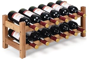 GOPLUS Casier à Vin avec 12 Bouteilles, Étagère à Vin en Bambou,Armoire de Rangement pour à Vin 12 Bouteilles avec 2 Niveaux,Étagère à Vin Support Range Bouteille, Porte-Bouteille, Naturel