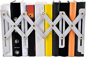 Pinsheng Fermalibri in Metallo Regolabile, Resistenti Antiscivolo Fermalibri in Espandibile Retrattile Fermalibri per Mensole Porta Libri per Ufficio, Casa, Scuola, Biblioteca (Bianco)