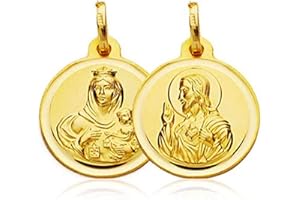SEBAOTH Medalla Escapulario Oro Ley 18K - Virgen del Camen y Sagrado Corazon de Jesus - Tamaño a elegir