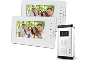 LIBO SMART HOME LIBO 7 Pouces Système de téléphone de Porte Sonnette vidéo Filaire 2 moniteurs avec 1 caméra Vision Nocturne IR 800 x 480, Control 2 Maison pour Multi Appartement/Familles