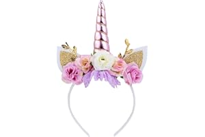 Nishine Einhorn Horn Floral Stirnband Glitter Ohren Pony Kopfbänder Tiara für Mädchen Party Geburtstag Cosplay