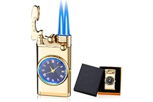 Briquet gonflable coupe-vent portable : YOYIAG Briquet à tige Creative Dial Rocker Bras Torche Briquet double faisceau pour hommes et papa avec boîte cadeau, en Métal