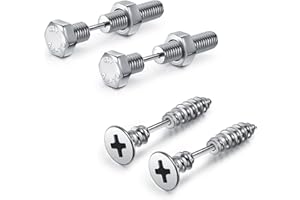 JOVIVI Mens Stud Earrings, 16G Punk Stainless Steel Men Earrings Ear Studs Silver Black Studs Boys Earrings Screw Earrings Hypoallergenic Piercing Jewellery Women