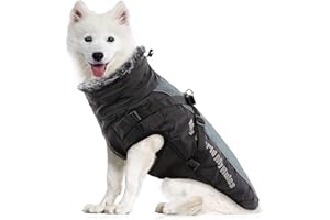 PETCUTE Abrigo para Perro de Invierno,Impermeable Chaqueta de Invierno para Perros con Arnés,Resistente al Viento,Ajustable,Reflectante Ropa para Mascotas Perros Pequeños, Medianos y Grandes