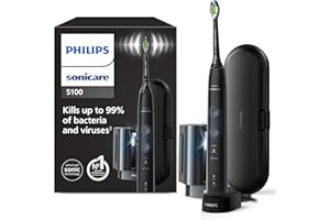 ‎PHILIPS Philips Sonicare ProtectiveClean 5100 elektrische Zahnbürste, Schallzahnbürste mit 3 Putzmodi, Drucksensor, Timer, Reiseetui, UV-Reinigungsgerät, Schwarz, Modell HX6850/57