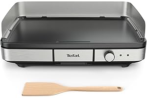 Tefal Maxi Plancha électrique extérieur et intérieur format XXL10/12 Personnes avec protection contre les éclaboussures et Thermostat réglable Inox CB690D12