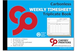 CHERRY PRINTERS Cherry Carbonless NCR Weekly Timesheet Triplicate Book A4 50 Sets