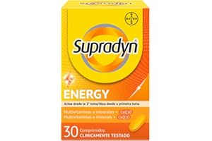 Supradyn Energy Multivitamínico para hombres y mujeres, Complejo Vitamínico Con Efecto Energía, 13 Vitaminas, 9 Minerales Y Coenzima Q10, Sin sabor, Amarillo, 30 Comprimidos