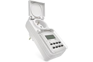 EMOS - Minuterie numérique d'extérieur - Prise IP44 française - Timer d'extérieur avec Capuchon de Protection, 10 programmes, Protection Tactile renforcée, Batterie de Secours - Blanc