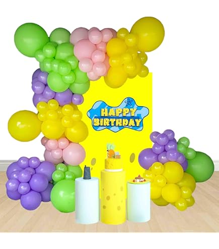Kit Decorazione Compleanno 4 Anni A Tema SpongeBob, 27 Pezzi Con Palloncini Numerici, Lattice E Foil