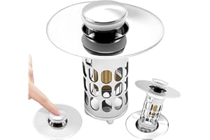 VEFTSVY Pop Up Abflusssieb Waschbecken, 304 Edelstahl Pop Up Abflusssieb, Stöpsel mit abnehmbarem Edelstahl-Filterkorb Haarfänger, waschbeckenstöpsel,Geeignet für Küche, Bad(Durchmesser 25 bis 46mm).