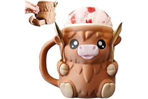 Rppiup Highland Cow Ice Cream Holder, Ice Cream Cups with Anti-Freeze Handle & 2 Spoons, Leak Proof 16oz Highland Cow Ice Pint Holder, Icecream Popsicle Cozy Beer Can Cup Gift for Highland Cow Lovers