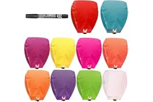 ISAGAX 10 Pack Chinese Lantern, Sky Lanterns, Biodegradable Memorial Fire Resistant Paper Wishing Lanterns to Release in Sky for Parties and Festivals, Flying Fire Lanterns Multi-Colour