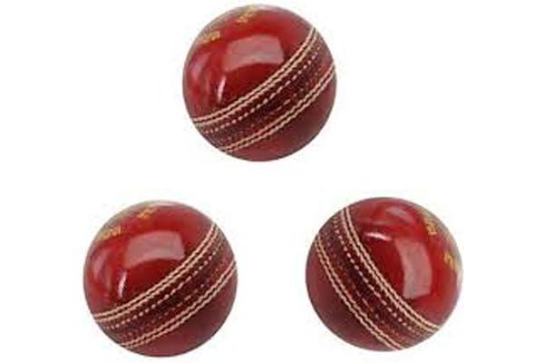 RedMax Leather Cricket Ball 2 Piece, Set of 3 (Red)