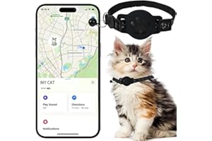 SZSEYNMY Collier GPS Chat, Traceur GPS Chat Tracker, sans Abonnement Mensuel, Compatible avec Apple Find My (iOS Uniquement), sans Carte SIM (Collier + pisteur Noirs)