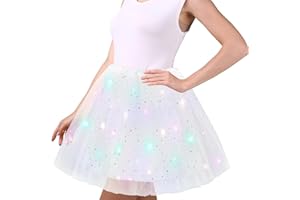 WISHSTAR Tüllrock Damen, 45cm Sterne Pailletten Tanzkleid, Dehnbaren Minirock Mit LED Lichter, Erwachsene Tütü Rock Ballettrock für Fasching Halloween Karneval Party, Ballett Tanzen Dress für Teenager