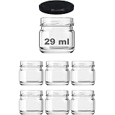 Afracam 29 ml Konserve K&uuml;&ccedil;&uuml;k Numune Kavanoz Siyah Metal Kapaklı Şeffaf Cam 29 cc Paşabah&ccedil;e (6)