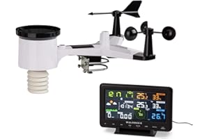 Waldbeck Huygens Professional Weather Station - 6-in-1, 6 Measurements, Colour Display, Weather Warnings, Live Weather Data, Precise Information, LED, WiFi, App-Compatible, Black/White