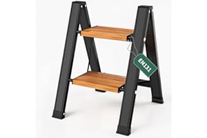 KULACO Escabeau pliable à 2 marches en aluminium, léger, jusqu'à 150 kg, antidérapante, avec large pédale, multifonction, pour cuisine, salle de bain, camping