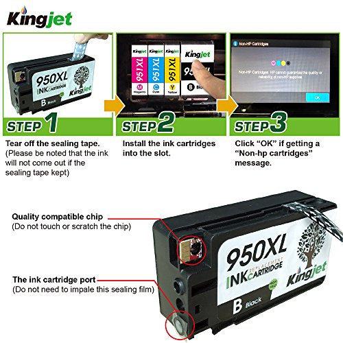 Kingjet 2 Stück 950XL Schwarz hohe Kapazität Patent Tintenpatronen mit Füllstandsanzeige Ersätze für Officejet Pro 8600 8610 8620 8630 8640 8660 8615 8616 8625 8100 251dw 276dw - 3